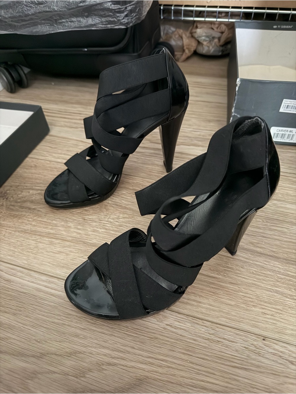 Stuart Weitzman Black Strappy High Heel Sandals